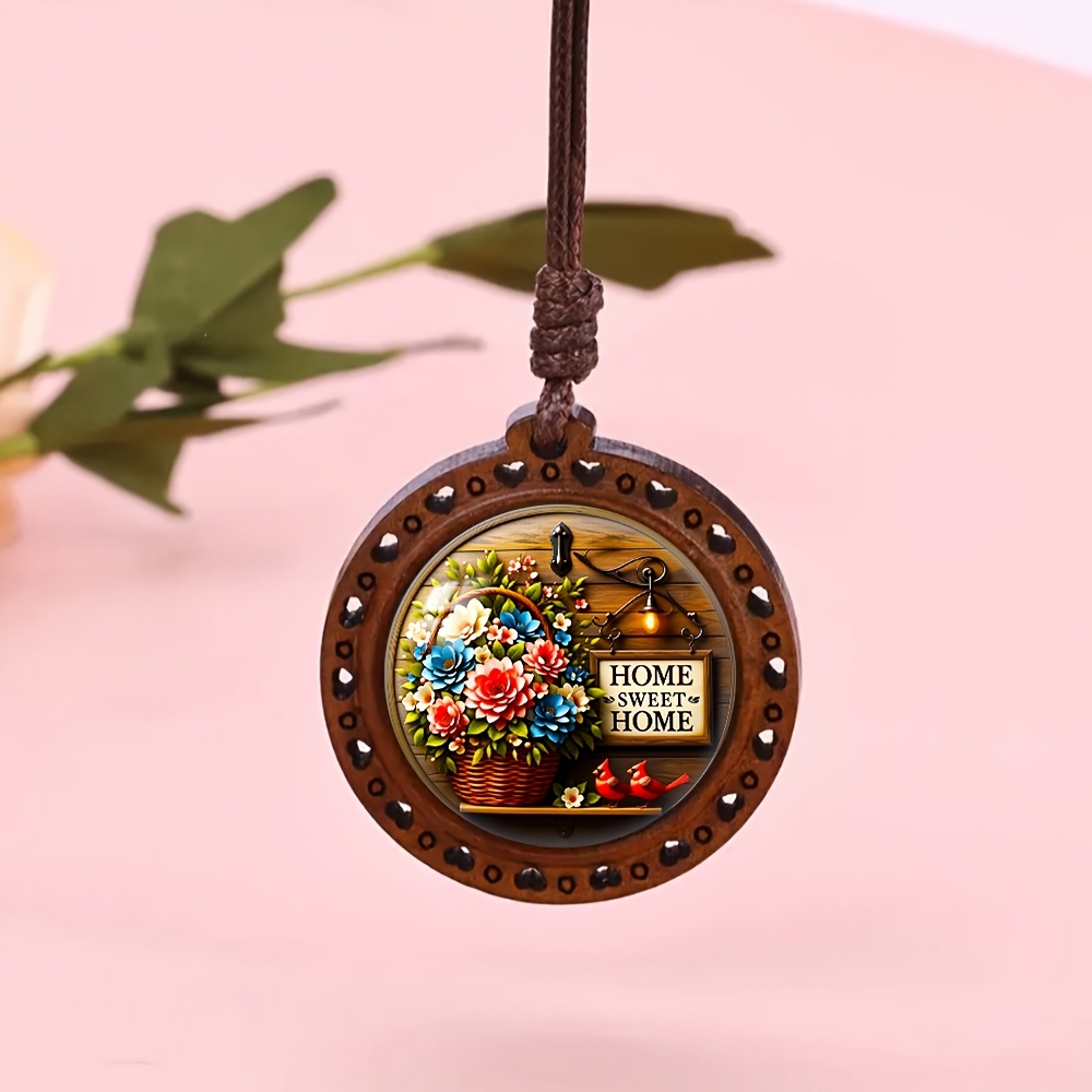 Warm Floral Basket Birdcage Wooden Necklace, Cute Gift